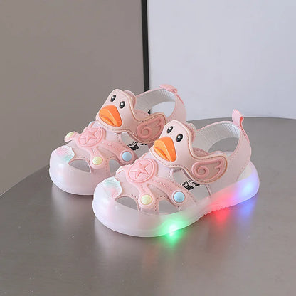 LED Light Baby Shoes 2023 Summer 0-3 Year Old Boys/girl Headband Anti Kick Sandals with Soft Soles Baby Toddler Soles Beach Shoe
