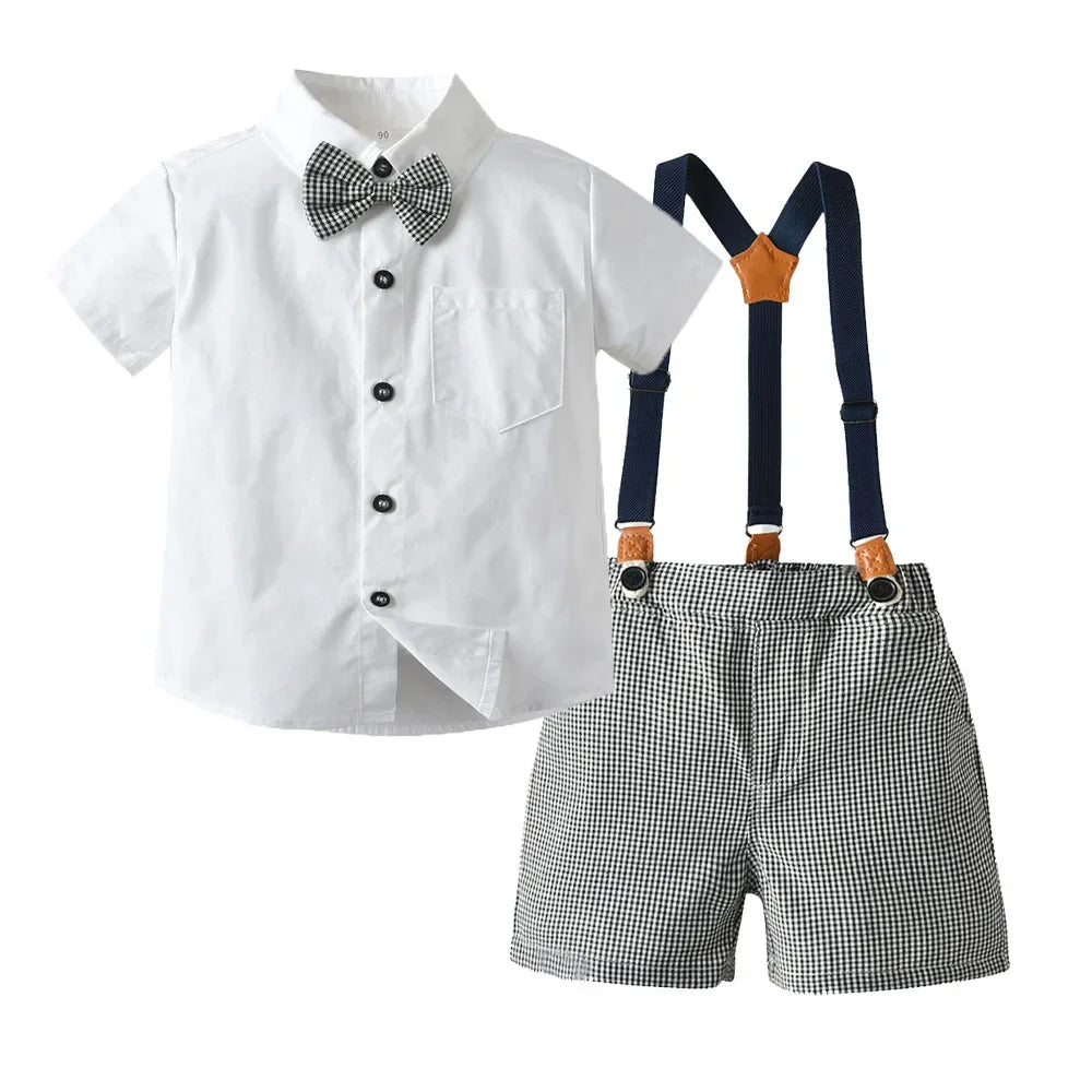 Kids Boys Formal Birthday Outfit Suit Toddler Gentleman Wedding White Shirt 1-7 Years Baby Pants Boys Ceremony Outfits