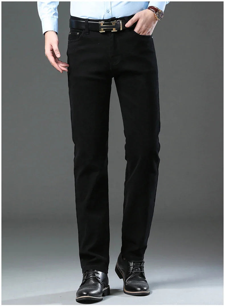 Men's New 92% Cotton Spring Autumn Jeans Stretch Straight Fashion Business Office Trousers Male Casual Plus Size Denim Pants