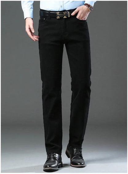 Men's New 92% Cotton Spring Autumn Jeans Stretch Straight Fashion Business Office Trousers Male Casual Plus Size Denim Pants