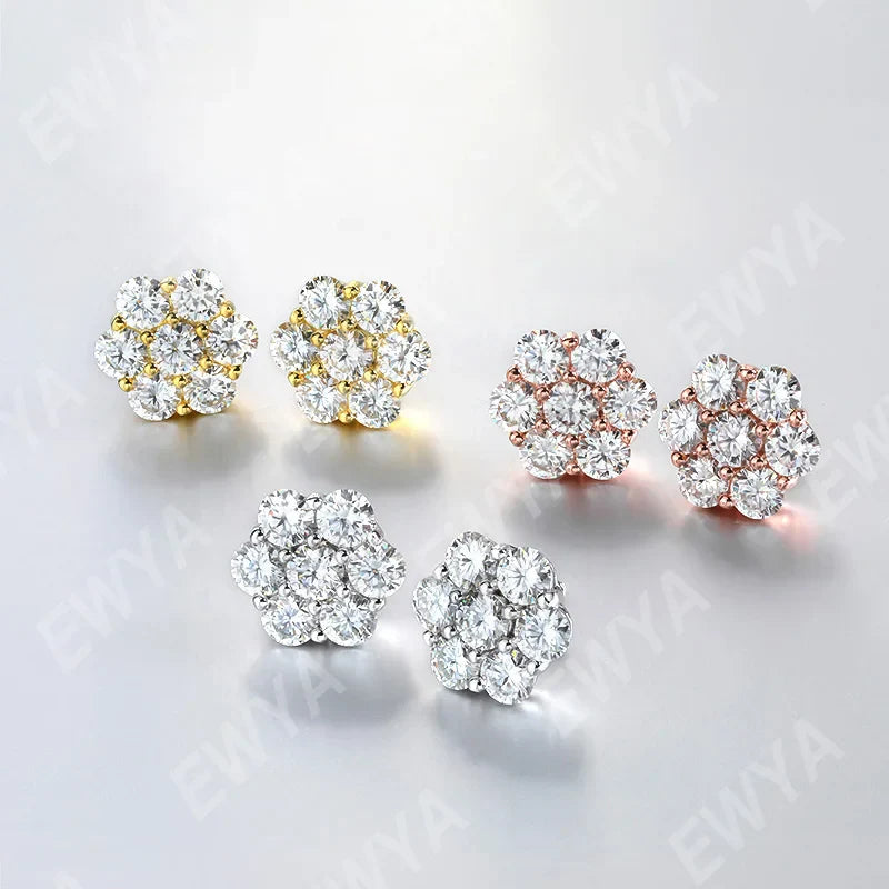Sparkling Full 5mm 0.5CT D Color Moissanite Screw Earrings for Women 925 Silver Pass Diamond Test Flower Ear Studs with GRA