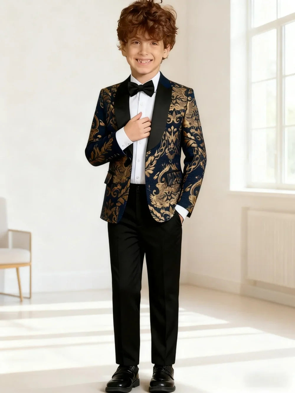 Premium Gold Embroidery Suit Set for Boys 3-14 Yrs Communion Suit Jacket Vest Pants Set Stylish Shawl Collar Children Tuxedo