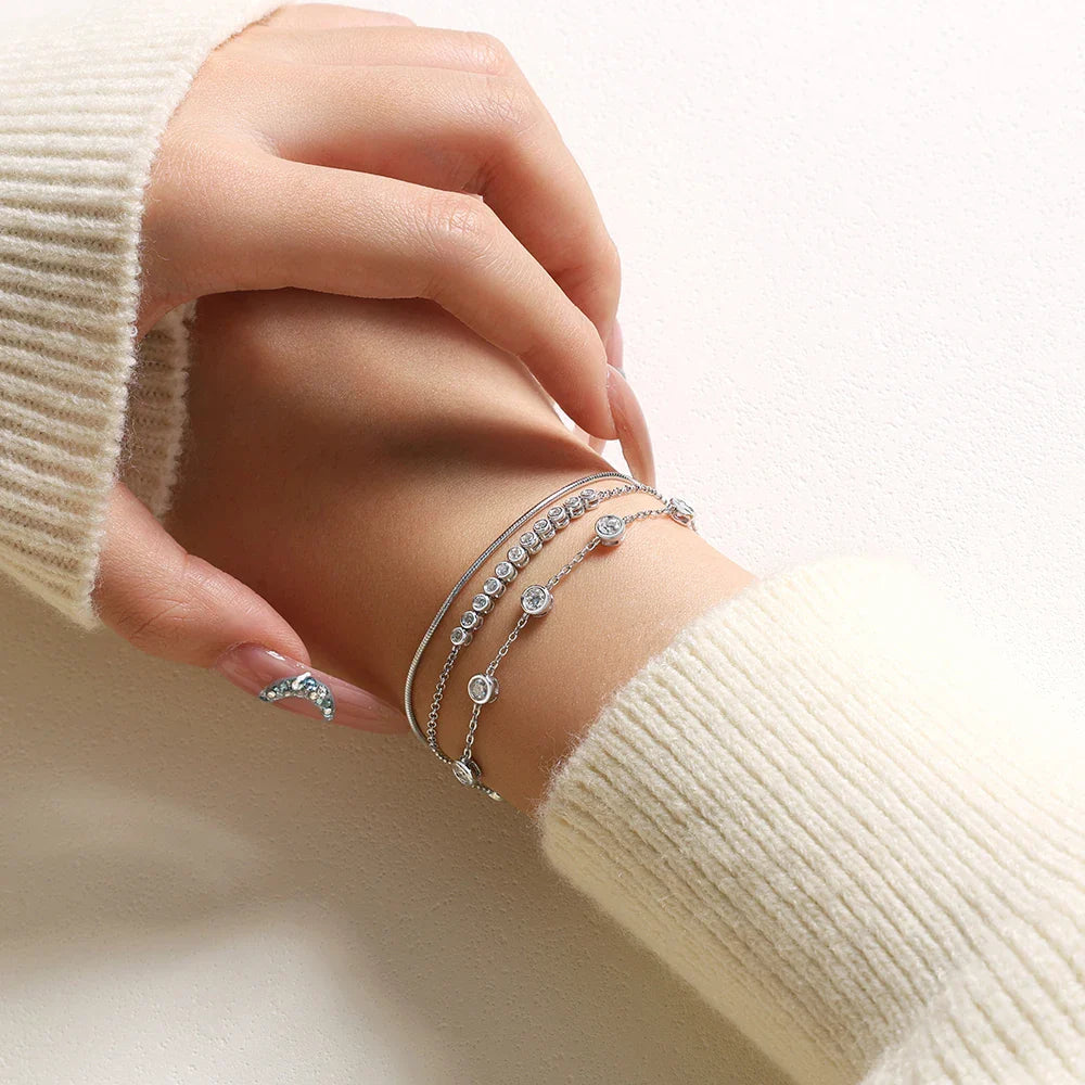Three Layer Stacking Moissanite Bracelets 925 Sterling Silver Adjustable Women's Bracelet 16+3cm Charming Party Jewelry