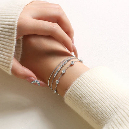 Three Layer Stacking Moissanite Bracelets 925 Sterling Silver Adjustable Women's Bracelet 16+3cm Charming Party Jewelry