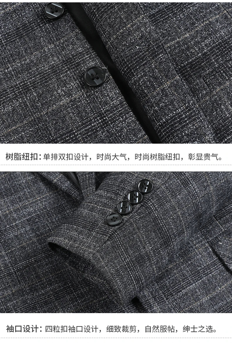 Blazer Vest Pants  Boutique Plaid Men's Formal Groom Wedding Dress Slim Suit 3Pcs or 2Pcs Men's Casual Business Suit Tuxedo