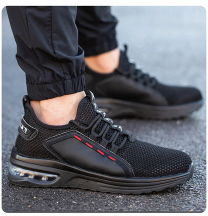 Men's Summer Mesh Safety Shoes Steel Toe Anti- Crush Breathable Lightweight Work Shoes Knitted Upper Kevlar Insertion Proof