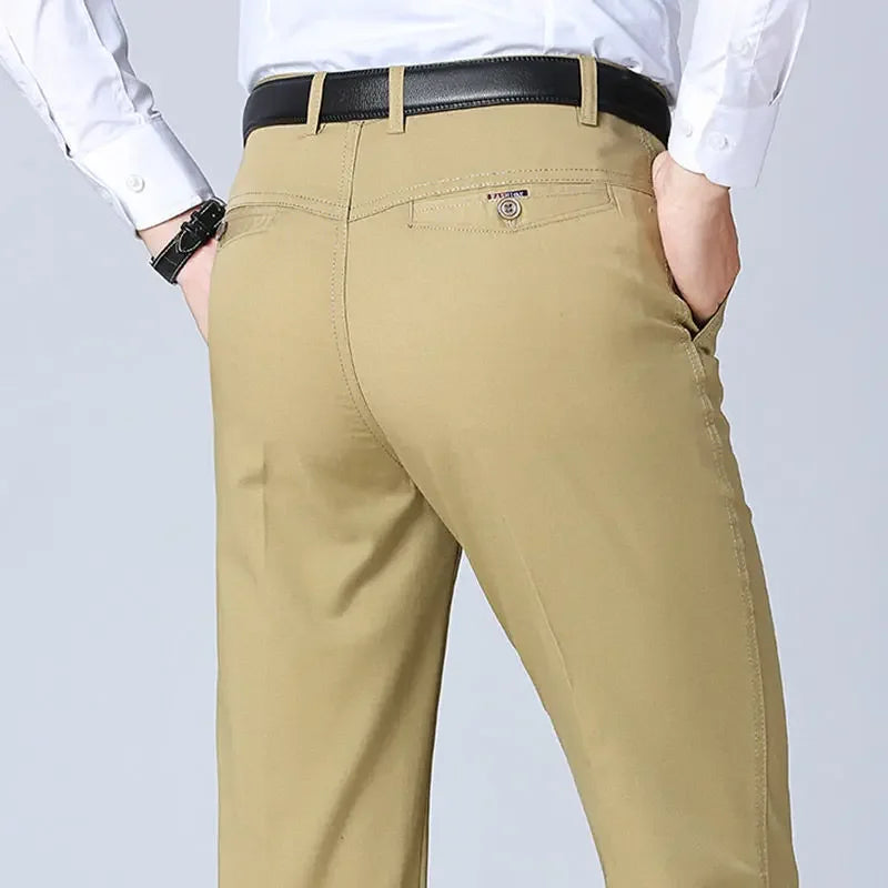 Men's 100% Cotton Autumn Thick Summer Thin Trousers Fashion Cargo Pants Smart Casual Solid Khaki Gray Brand Suit Pant GOZBKF