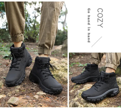 High-Top Leather Men's Boots Breathable Desert Combat Boots Outdoor Non-slip Hiking Boots Men Motorcycle Boots Work Ankle Boots
