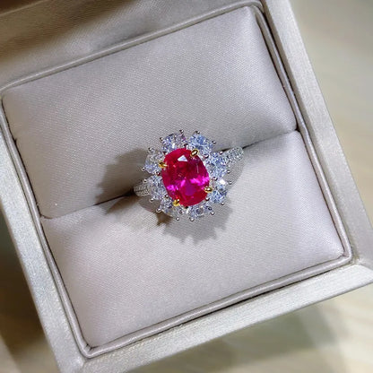 High Definition 3-carat Genuine Pigeon Blood Ruby Ring Women's Jewelry Set 925 Pure Silver Gold Plated Versatile for Daily Use
