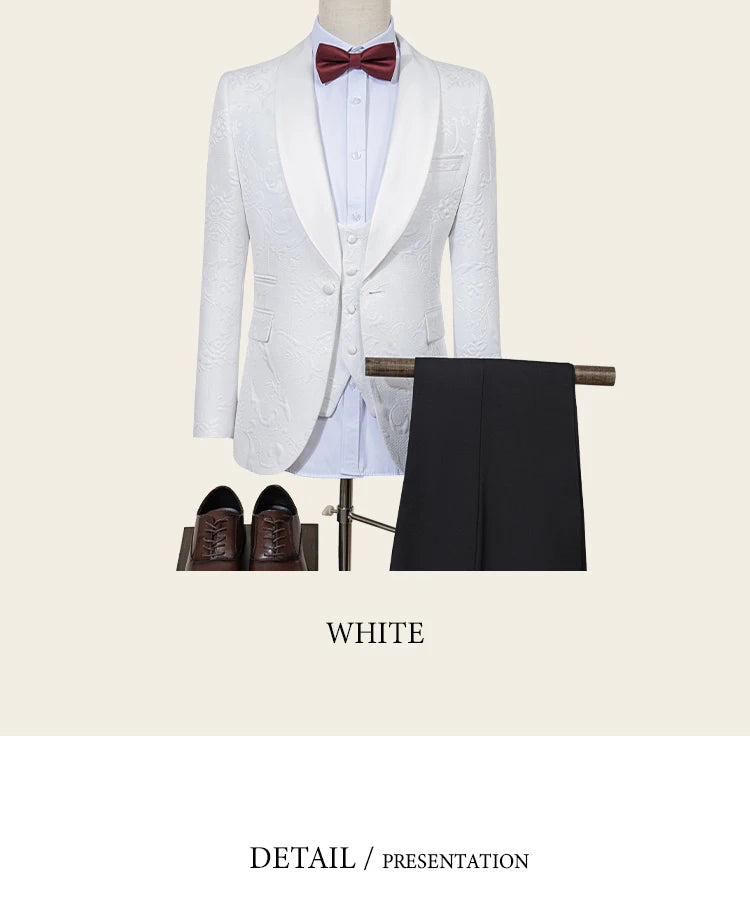 Male Groom Wedding Blazers Retro carving figure Party Dress Tuxedo Prom Suit Fashion Slim Fit (jacket+Vest+Pants）