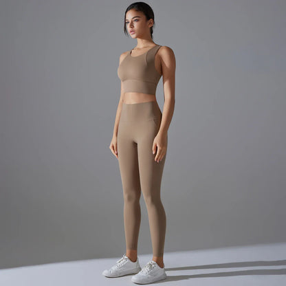 Yoga Set Women's tracksuit Women Fitness Crop Top Shockproof Sports Bras Yoga Gym Running Pants Sportswear Running Fitness Yoga