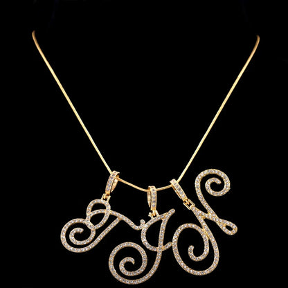Fashion 26 Cursive Initial Letter Zircon Pendant Necklace For Women Shiny Crystal Alphabet Rope Chain Necklace Hip Hop Jewelry