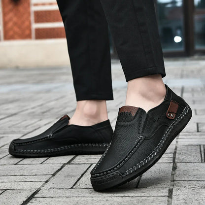 Handmade Leather Men Shoes Casual Comfortable Slip On Loafers Men Spring Outdoor Flats Moccasins Walking Shoes Fall Dropshipping