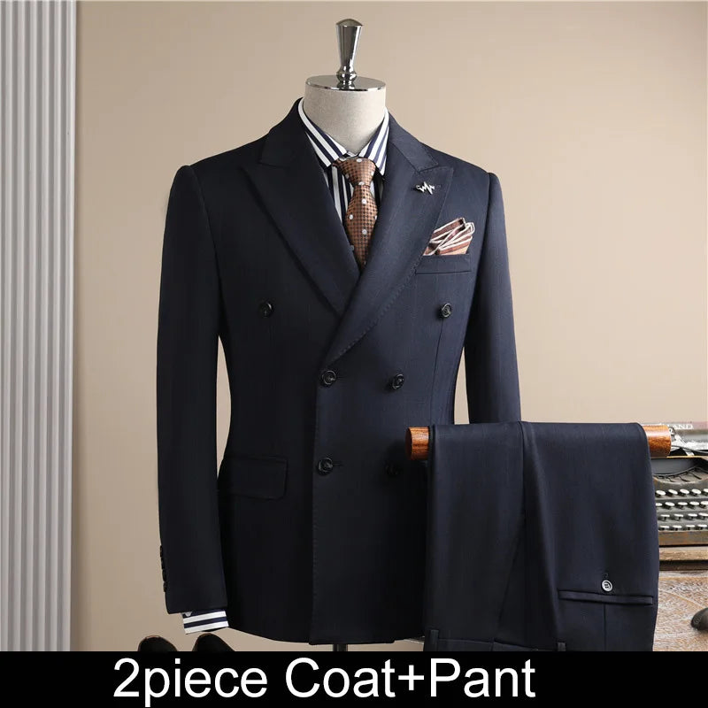 Man Outfit Turn Down Collar Long Sleeve Blazer Men Turn Down Collar Vest Straight-leg Pant Male Striped Slim 3-piece Suit Set