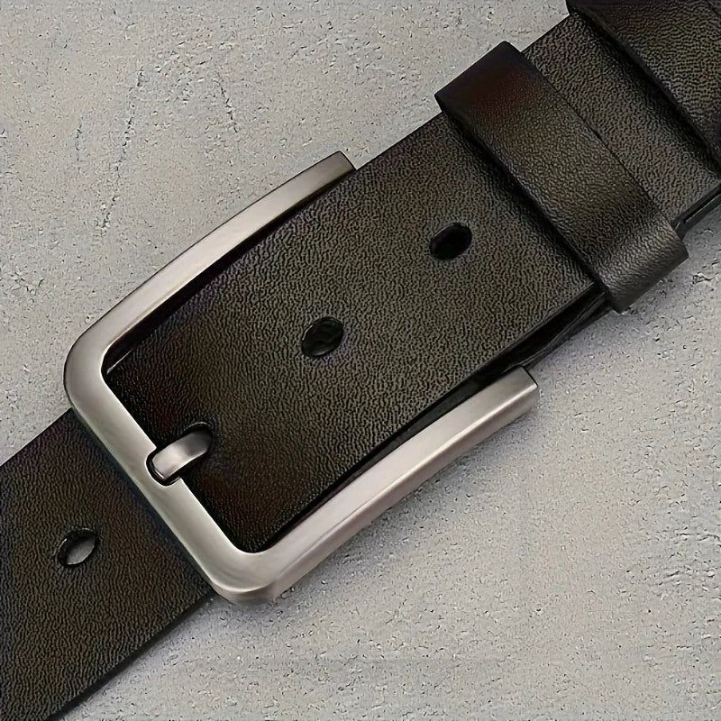 Vintage Square Alloy Buckle Men's Synthetic Leather Belt with Black, Casual & Business Style, Durable Accessory Vintage Belts