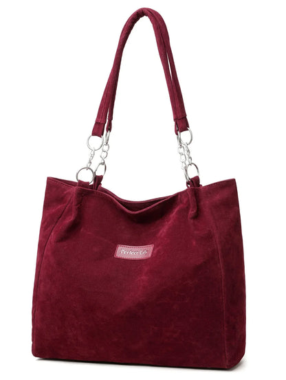 European American Autumn Winter Large Capacity Suede Women's Bag, Vintage Handbags Women Shoulder Bag, Retro Faux Suede Tote Bag