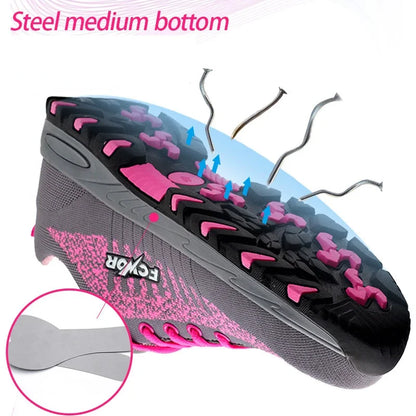 Safety Shoes for Women Indestructible  Steel Toe Sneakers Puncture Lightweight Boots Female Pink Small Size Safety Shoes