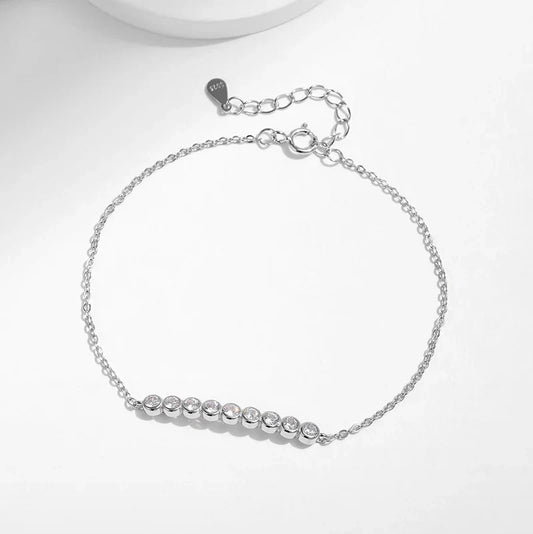 2.5mm Full Moissanite Bubble Bracelets for Women Adjustable Chain 18k Plated Wedding Classic 925 Sterling Silver Jewelry