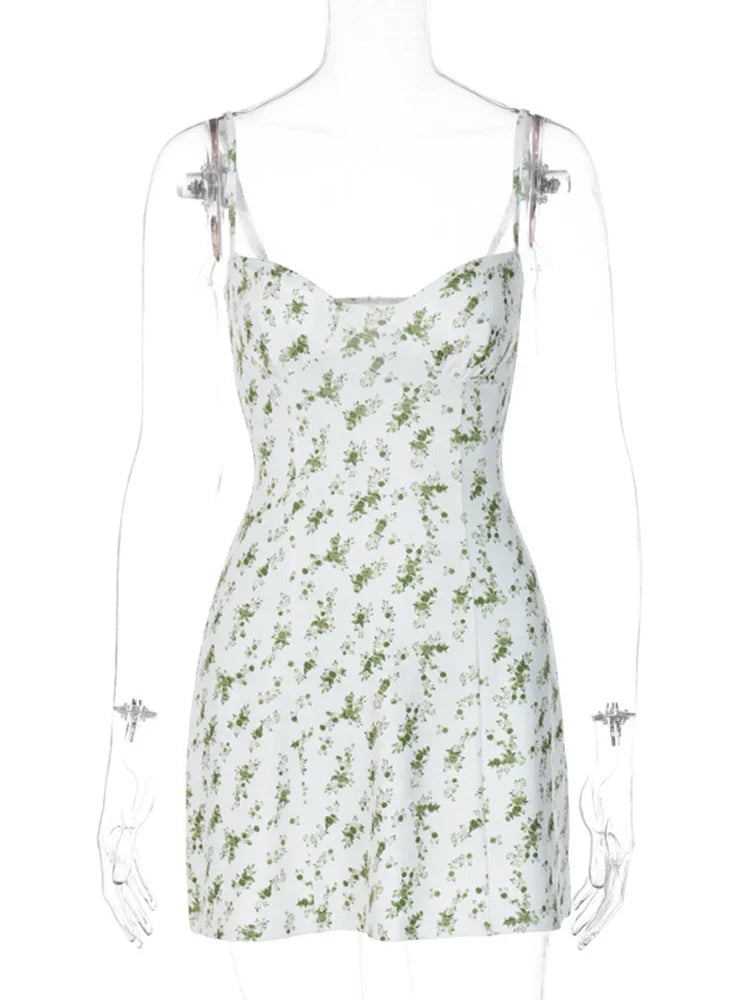 Fashion Sexy Flower Printed Women Short Dresses Streetwear Regular Casual Strapless Sleeveless Slim Sheath Vestidos Robe