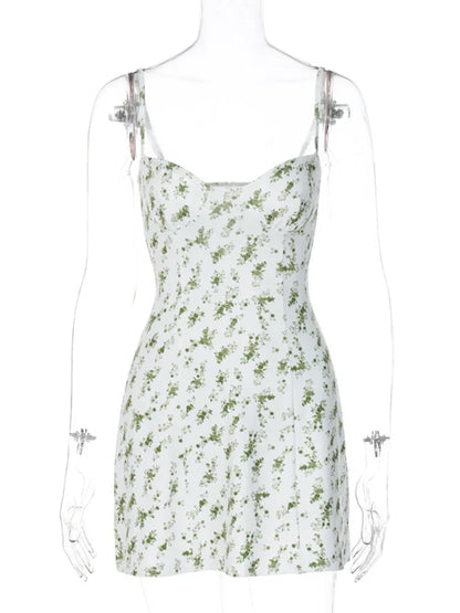 Fashion Sexy Flower Printed Women Short Dresses Streetwear Regular Casual Strapless Sleeveless Slim Sheath Vestidos Robe