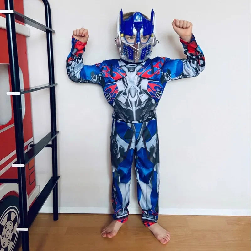 Kids Cartoon Robot Superhero Costume Boys Girls Halloween Dress Up Suit Masked Hero Suit Gift