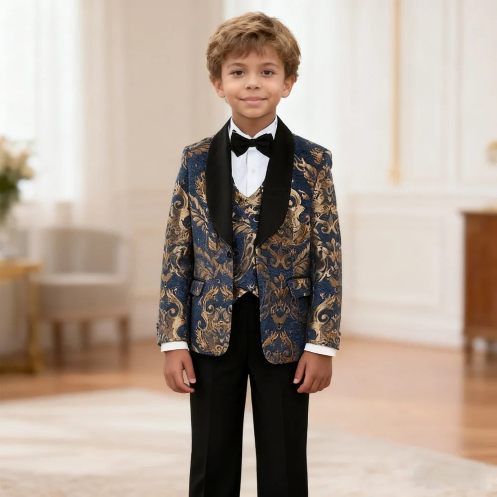 Hot Sale Stylish Suit For Boys Formal Banquet Graduation Coat Vest Pants Bow Tie Smart Quality School Performance Noble