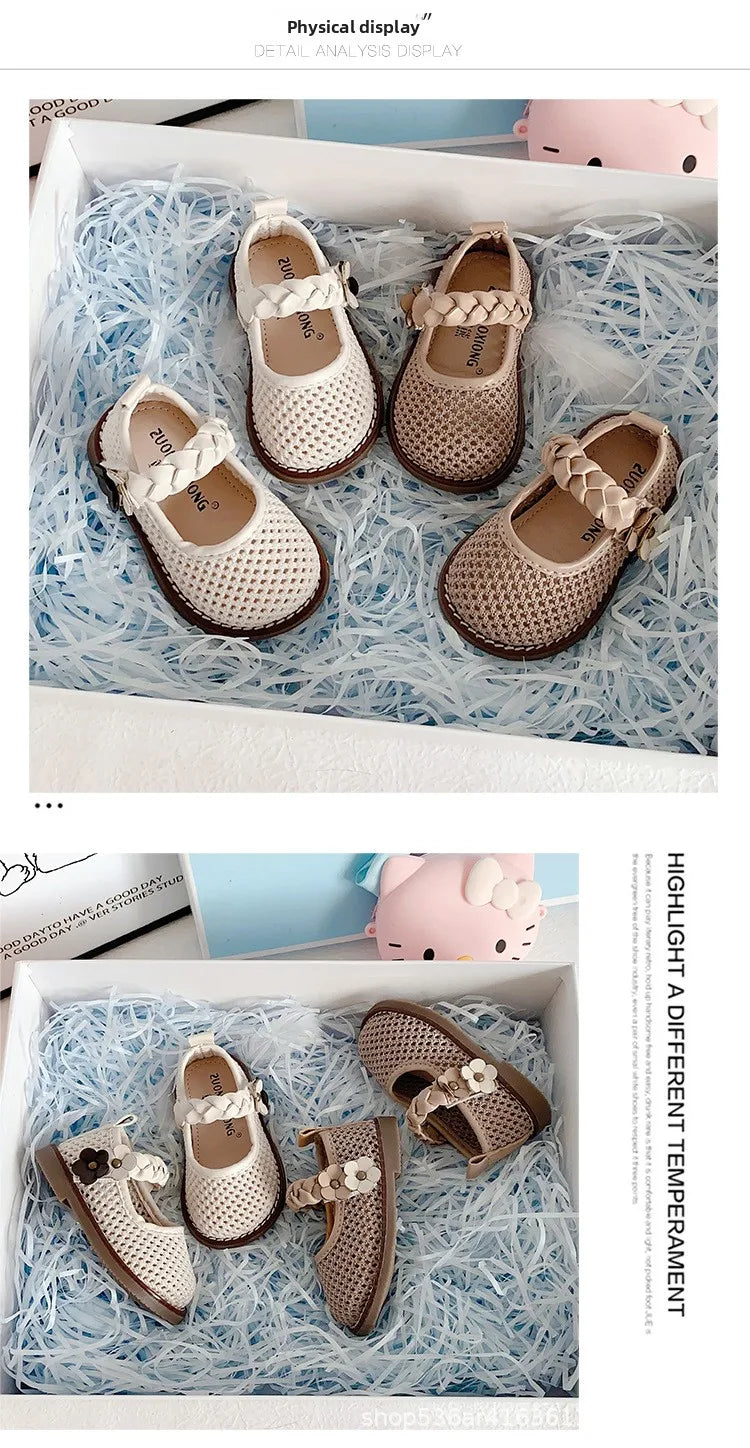 Girls Walking Shoes Lace Mesh Bows Kids Princess Shoes Non-slip Shiny Sequins 2025 New Children Flat Shoes Soft Sole Non-slip