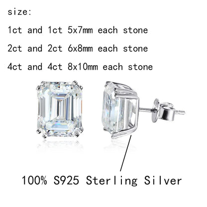 8cttw Emerald Cut D Color Real Moissanite Stud Earrings For Women 100% 925 Sterling Silver Gift Fine Jewelry