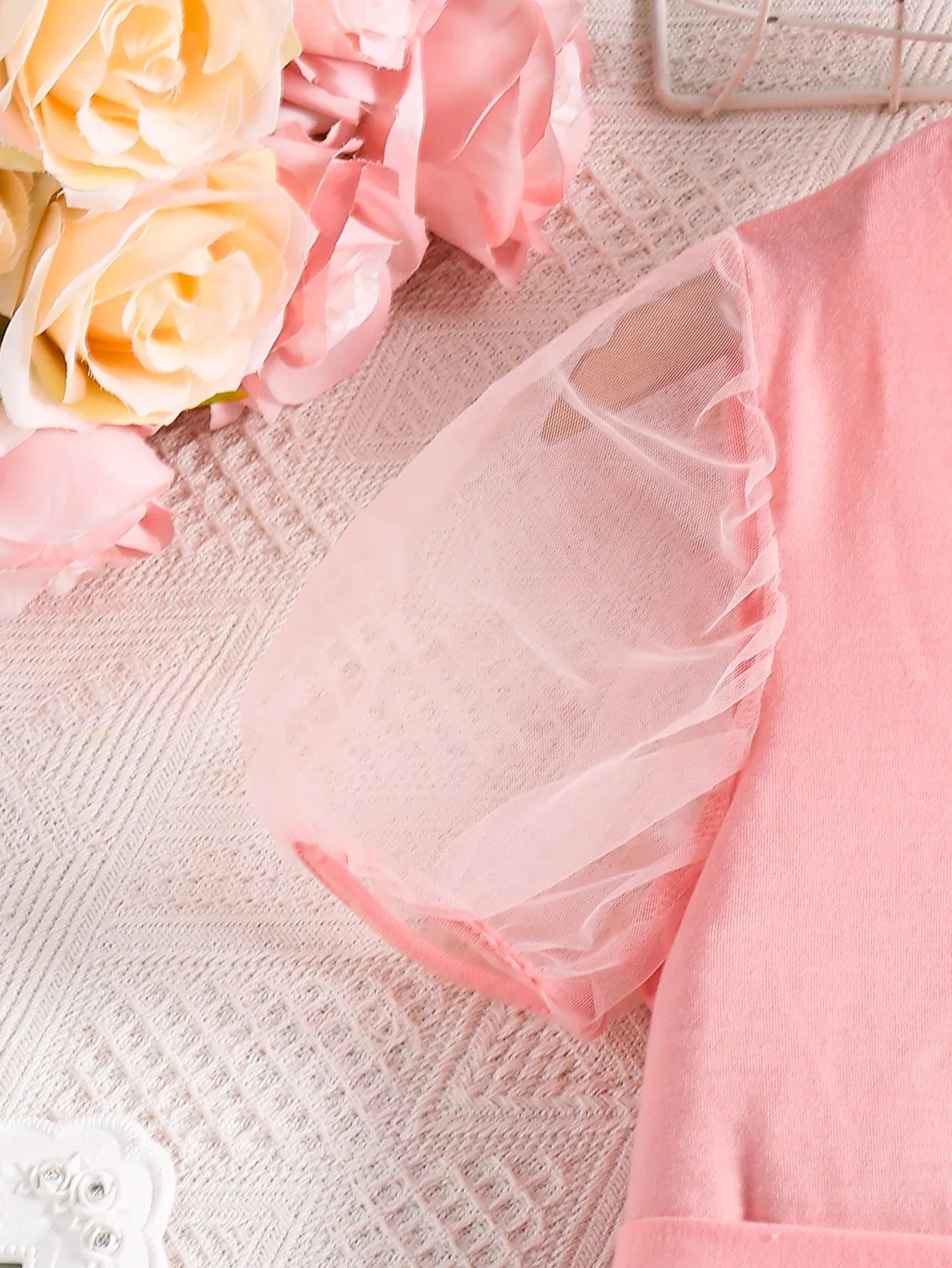 Girls' Summer French V-Neck Sweet Princess Dress Fitted Slimming Tulle Sleeveless Dress