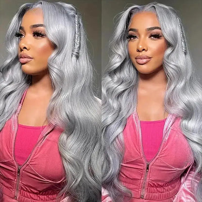 13x6 Silver Grey Colored Lace Front Wigs For Women 613 Blonde Body Wave Remy Transparent Lace Frontal Human Hair Wig Pre Plucked