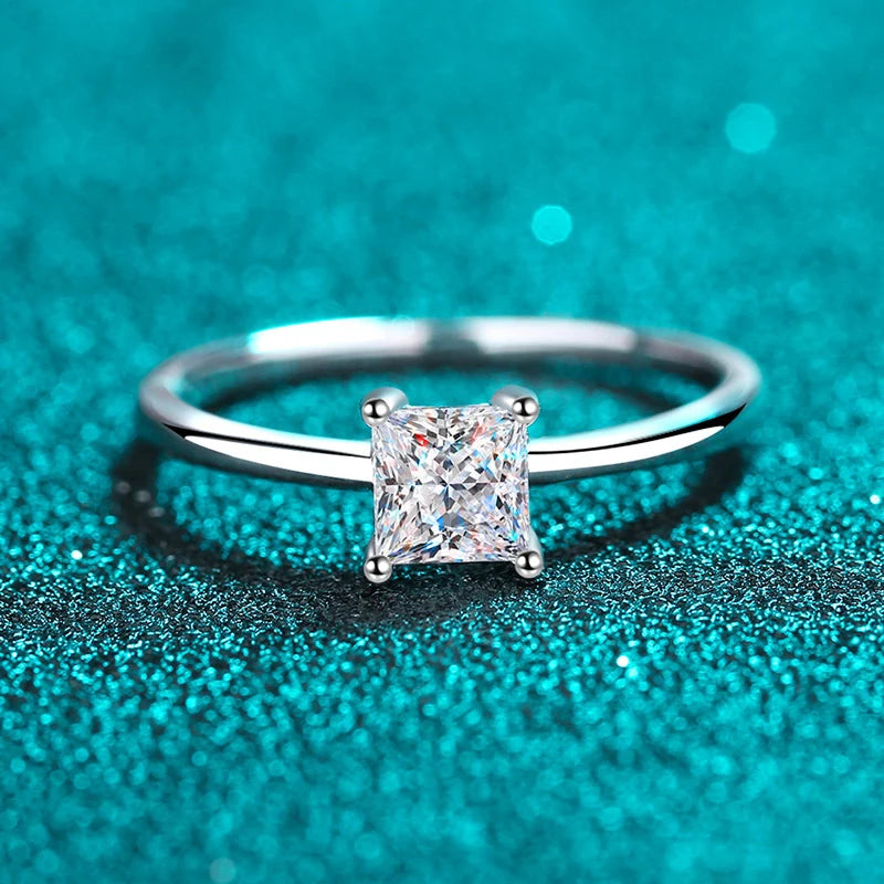 0.6 Carat Princess Moissanite Engagement Ring Women Proposal Bridal Rings Sterling Silver Wedding Band with Certificate