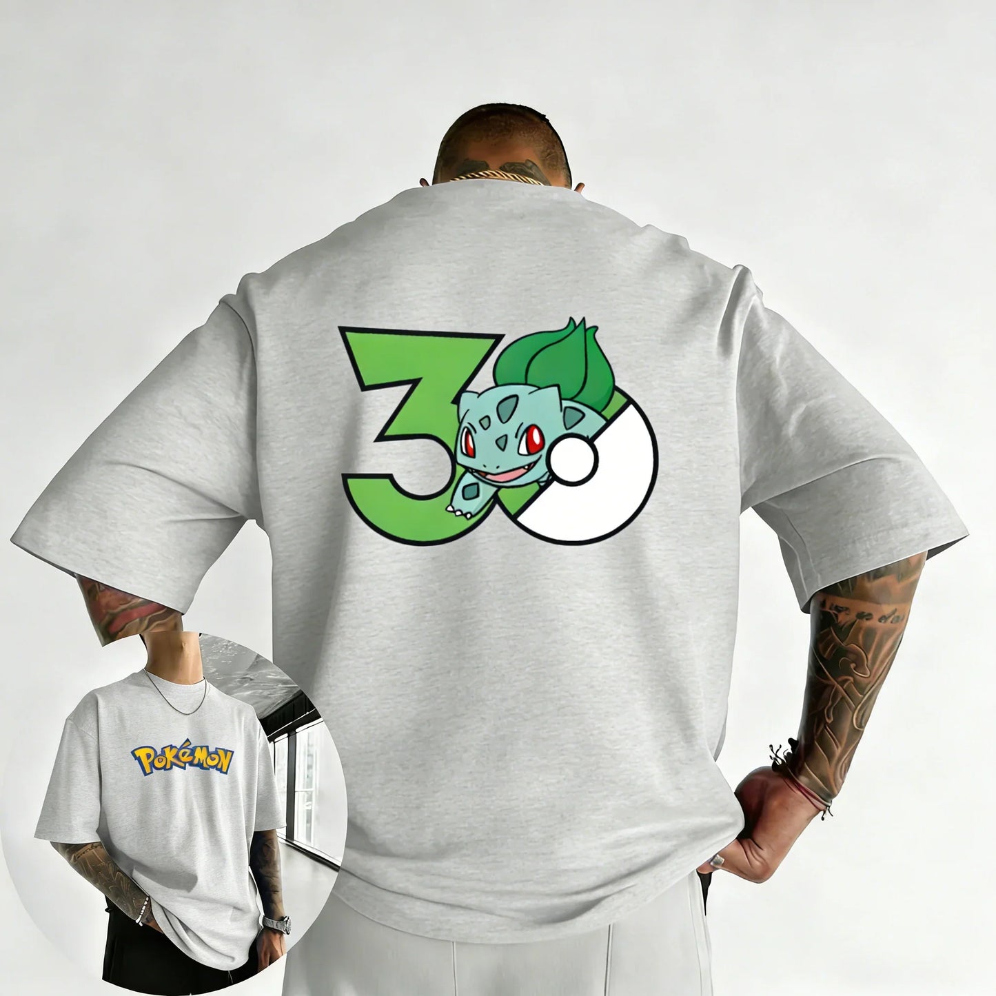 30th Anniversary Bulbasaur Printed T-shirt Summer Men's and Women's Loose Casual Hip Hop Trendy Short Sleeve Top