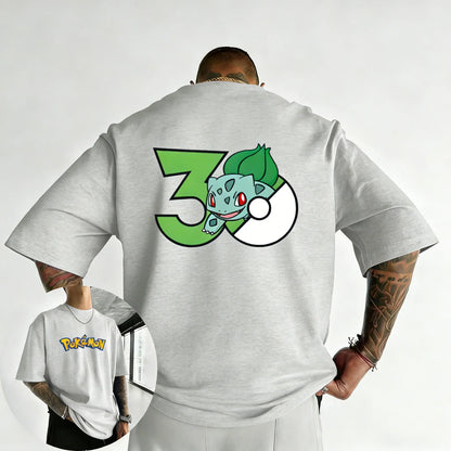 30th Anniversary Bulbasaur Printed T-shirt Summer Men's and Women's Loose Casual Hip Hop Trendy Short Sleeve Top