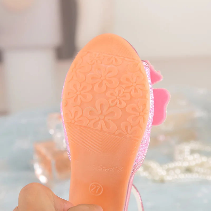 2026 Girls' Princess Sandals Children's Shoes Frozen Elsa Children's Shoes Girls Fashion Baby Pink Blue High Heel Shoes Size