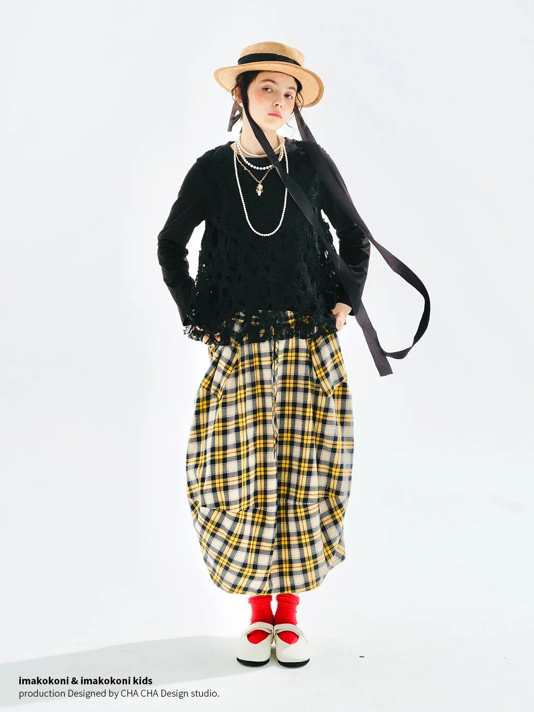 Yellow checkered skirt 2025 imakokoni original autumn Japanese color woven artistic pure cotton lantern skirt for women 255122