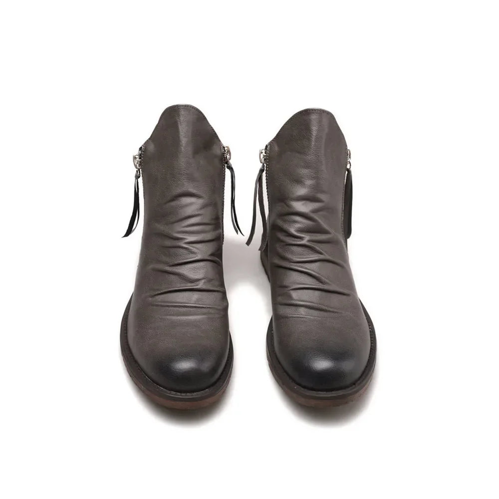 Men's Pu Boots Fashion Chelsea Men's Comfortable High Top Zipper Boots Non-slip Flat  Men's Boots Cowboy