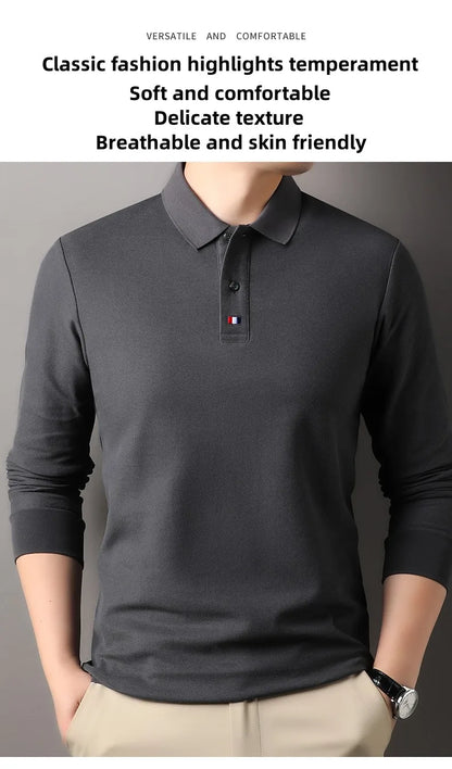 High end brand men's polo shirt long sleeved luxury fashion embroidered craft top 100% cotton 2024 Spring and Autumn new T-shirt