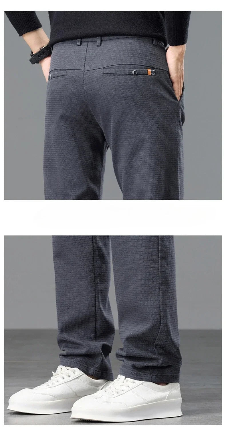 Fleece Men's Casual Pants 2025 Winter New Soft Fashion Business Velvet Slim Trousers Stretch Thick Classic Plush Male Pants