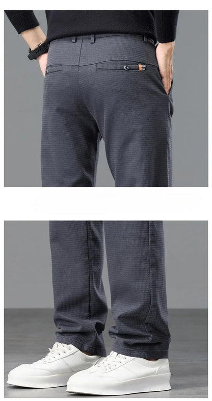 Fleece Men's Casual Pants 2025 Winter New Soft Fashion Business Velvet Slim Trousers Stretch Thick Classic Plush Male Pants