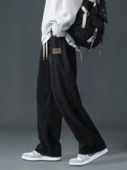 Men's spring autumn Corduroy Sweatpants  Drawstring Straight Loose Track Pants Casual Thermal Trousers for Daily wear