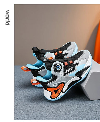 Children Basketball Shoes Swivel Button Boys Fashion Sneakers Girls School Sport Shoes Kids Casual Trainers Outdoor Shoes
