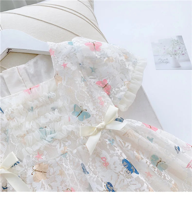 Vintage lace short sleeved dress For 2-9 yrs Baby Girls Loose Dress 6.1 Children's Day Clothing Cute beach Loose Clothes 2026