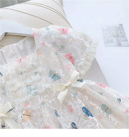 Vintage lace short sleeved dress For 2-9 yrs Baby Girls Loose Dress 6.1 Children's Day Clothing Cute beach Loose Clothes 2026