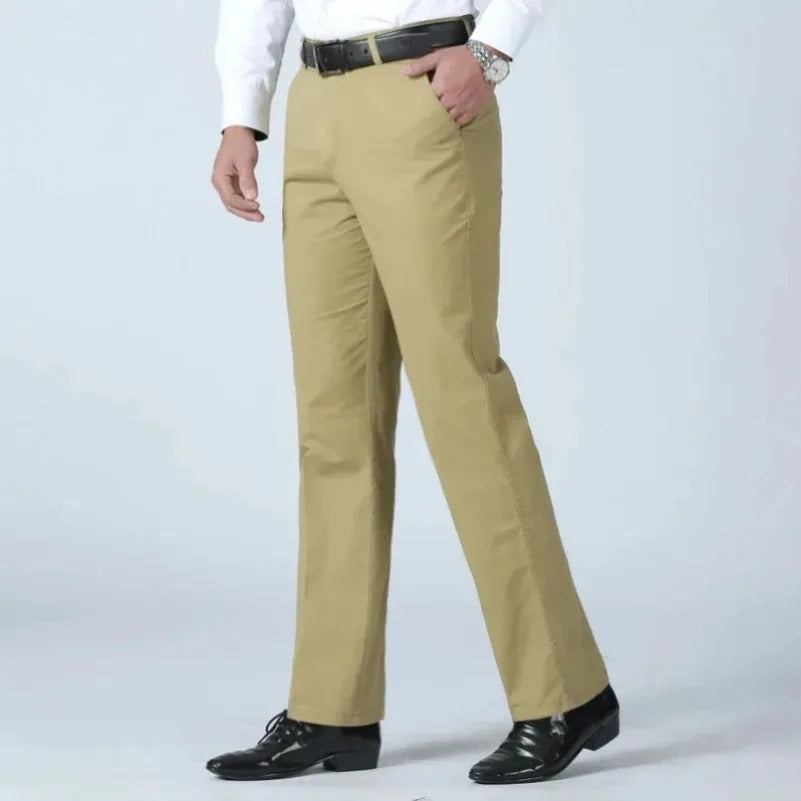 Men's Office-Ready 100% Cotton Casual Business Pants Autumn Thickened Summer Thin Solid Color Quick-Drying Work Trousers GOZBKF