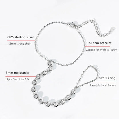 3mm Moissanite Bracelets for Women Girls 15-20cm Adjustable Chain 925 Sterling Silver Plated 18k Dainty Bubble Bracelet