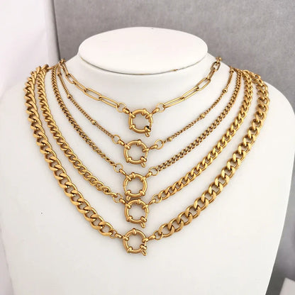 Spring Sailor Clasp Necklace Women Men Choker Stainless Steel Geometric Paperclip Link Chain Rolo PVD Gold Color Wholesale