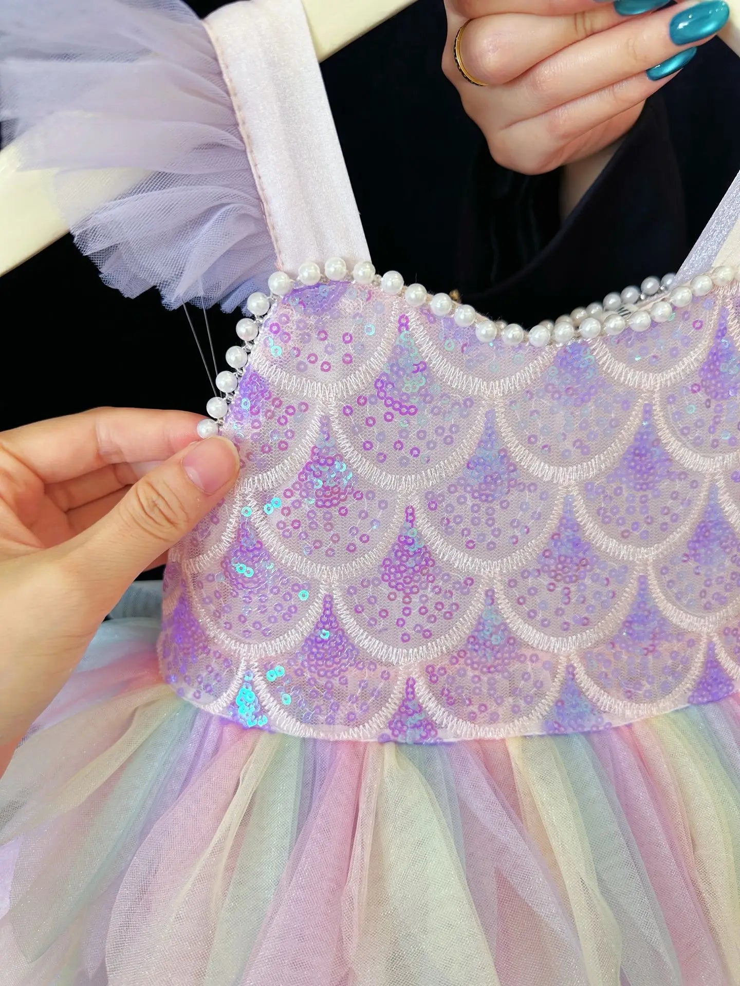 Vestido de Princesa Sereia Vestido de Verão para Meninas Vestido de Aniversário com Alças de Luxo para Meninas Lolita Pongsa
