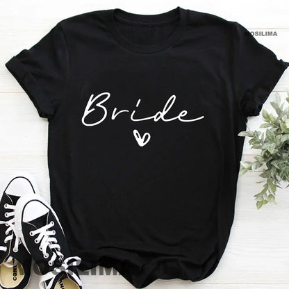 Women Cotton T Shirt Team Bride Bachelorette Party Shower Hen Party Bridesmaid Print T-Shirt 2024 Girls Wedding Female Tops