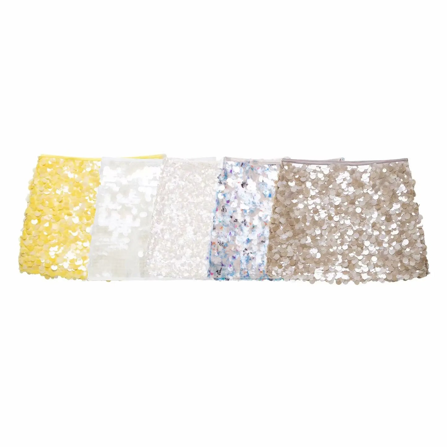 Women Y2K With Sequined Solid A-Line Mini Skirt Side Zipper High Waist Female Chic Lady Casual Skirts