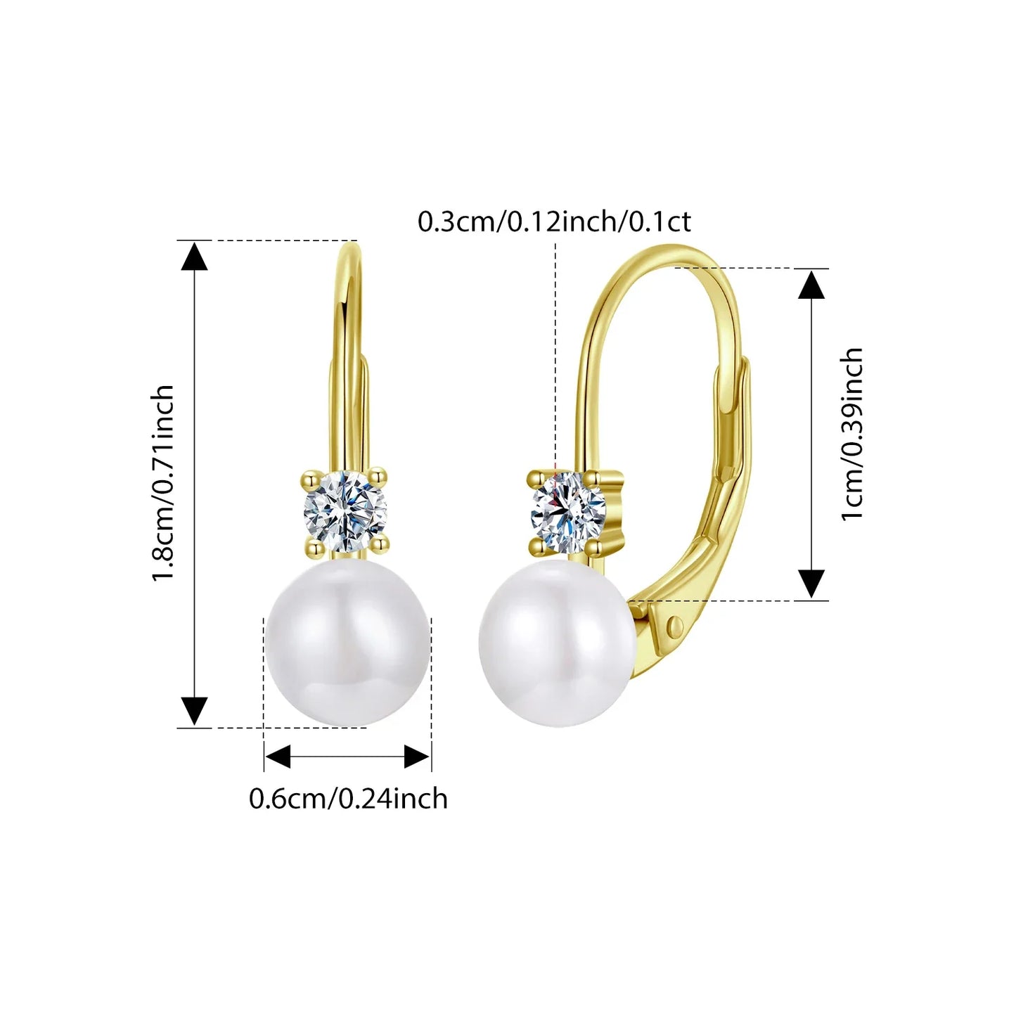 Freshwater Pearl Earrings for Women Wedding, Round Cut Lab Diamond 925 Sterling Silver Drop Dangle Ear Buckles